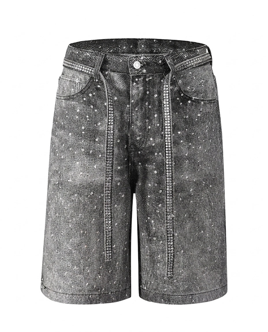 Grey Rhinestone Bermuda Shorts