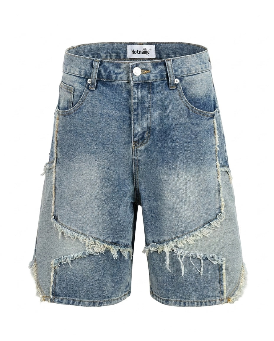 Light Blue Patchwork Shorts