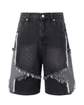 Black Frayed Patchwork Shorts