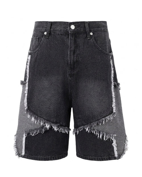 Black Frayed Patchwork Shorts