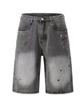 Grey Paint Splatter Studded Shorts
