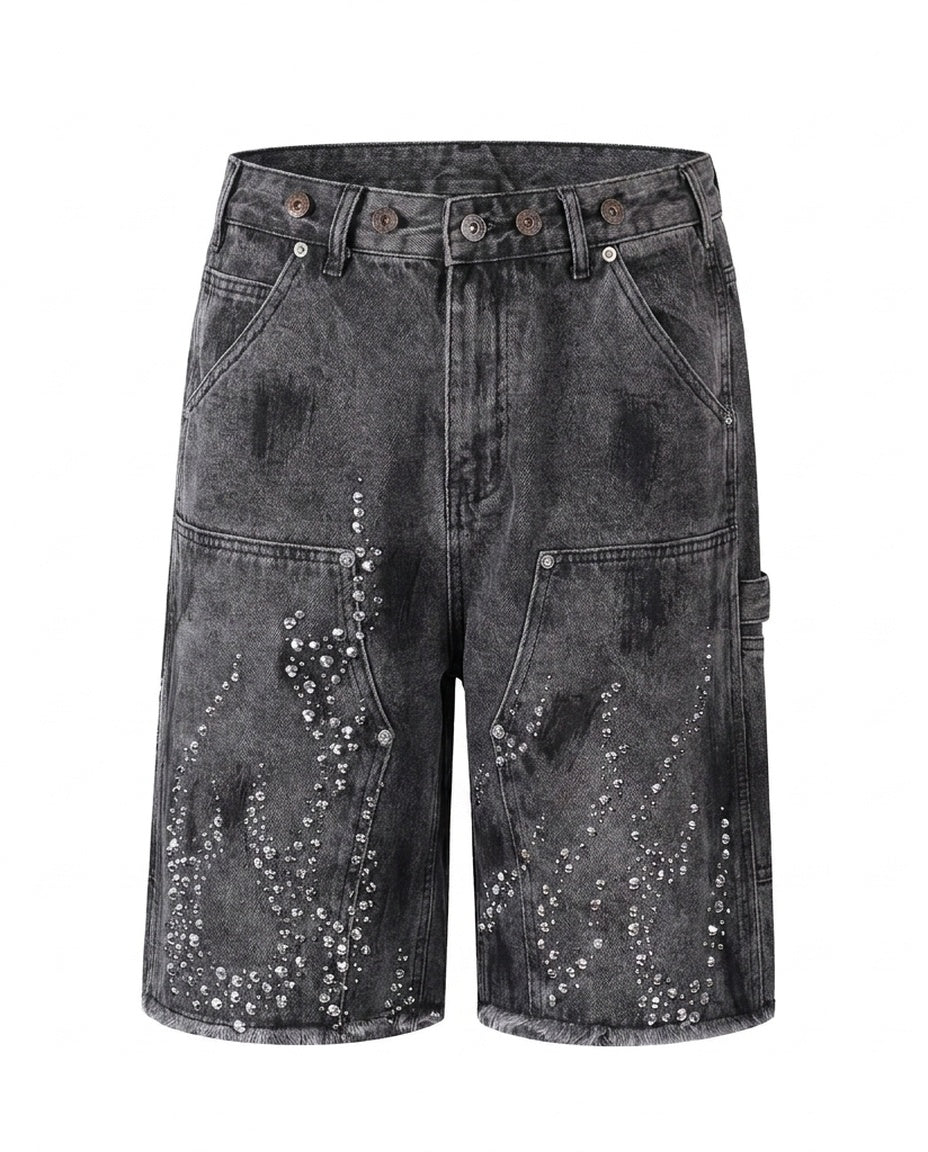 Black Rhinestone Flame Shorts