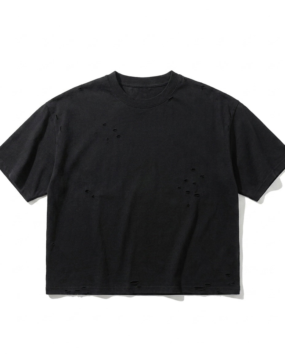 Black Raw Hem Tee