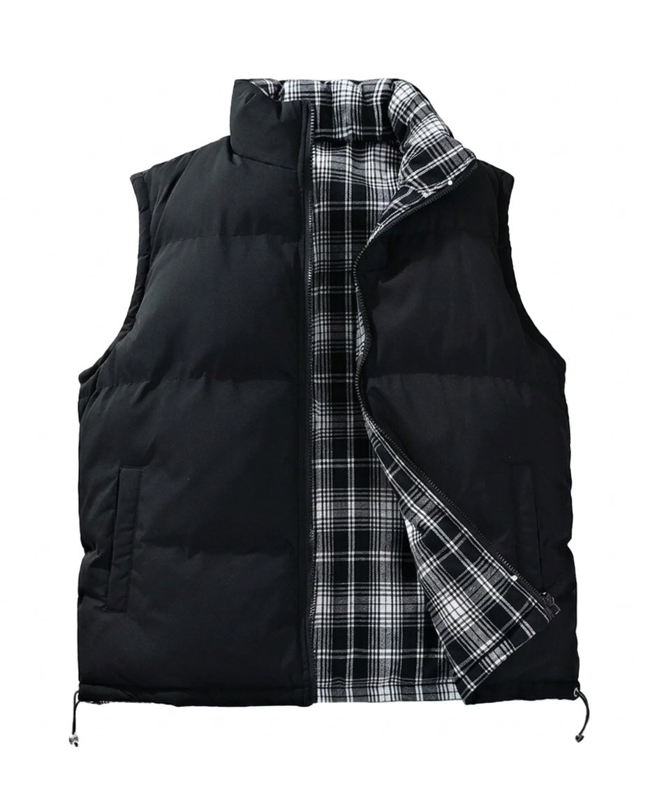 Black Reversible Plaid Vest