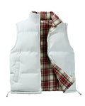 White Plaid-Lined Puffer Vest