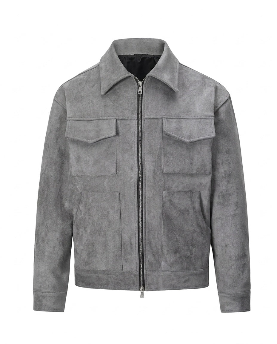 Grey Suede Zip Jacket