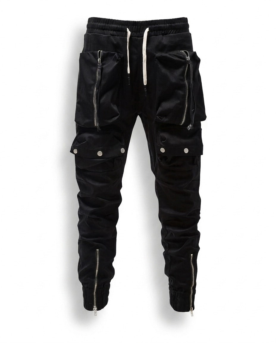 BLACK ZIP CARGO PANTS