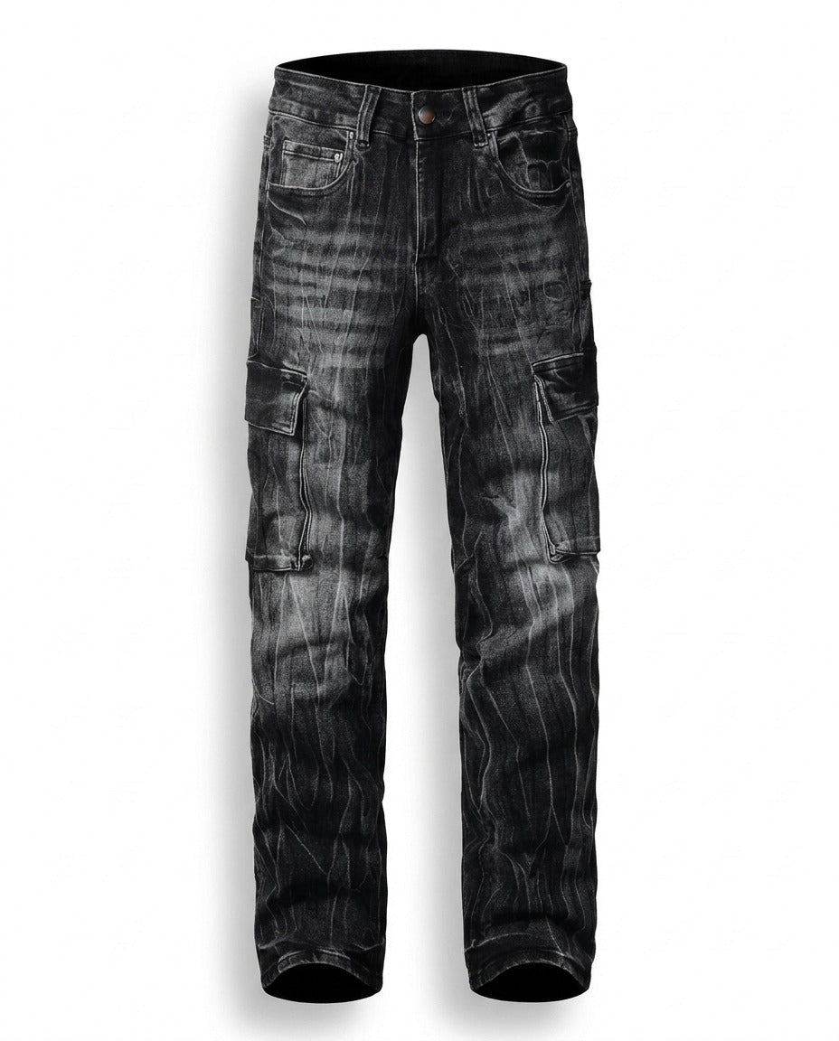 GRAY STONEWASH CARGO JEANS