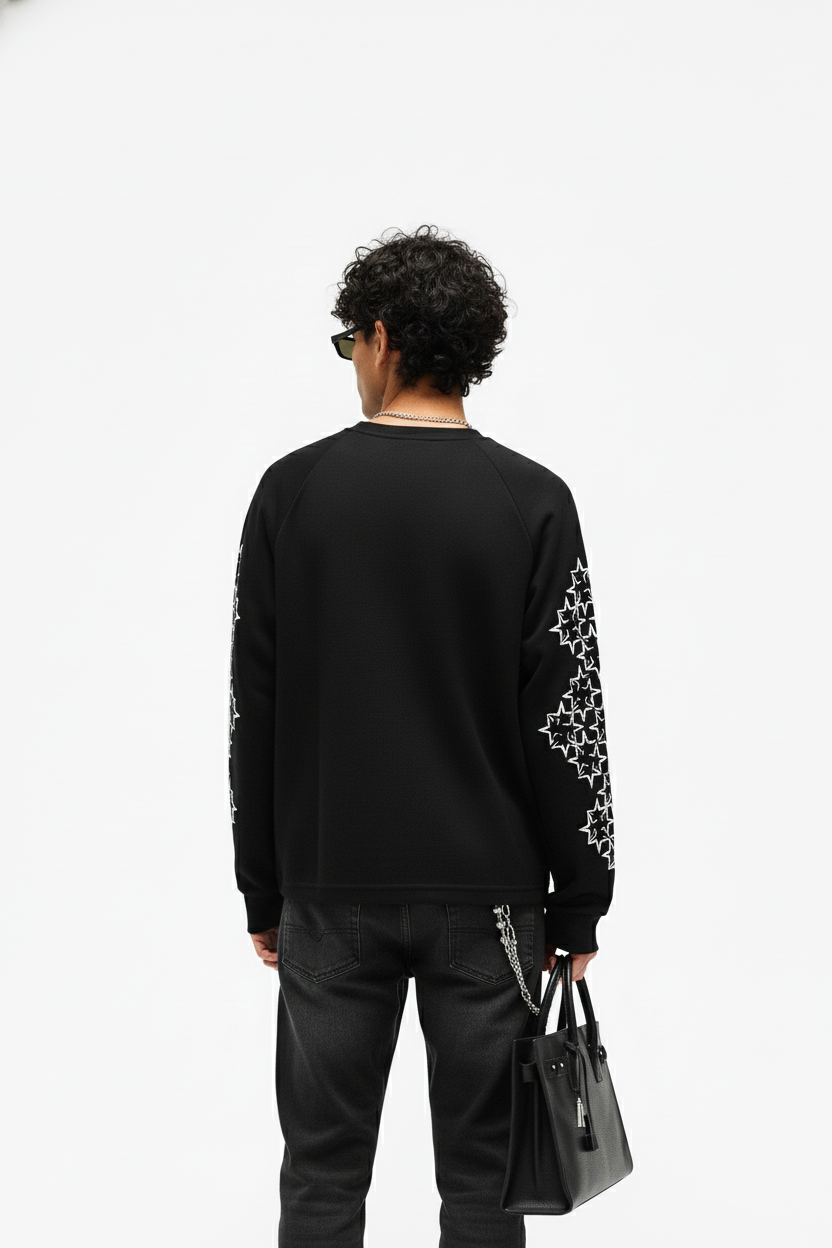 DISTRESSED STAR PATTERN LONG-SLEEVE T-SHIRT