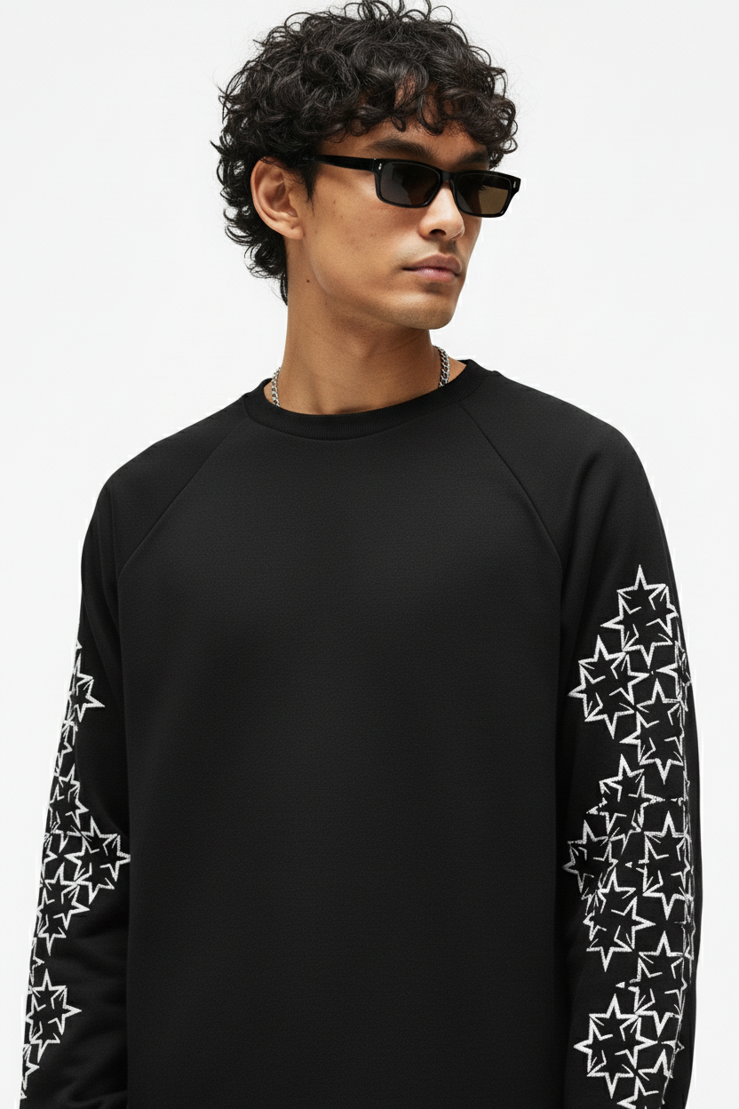 DISTRESSED STAR PATTERN LONG-SLEEVE T-SHIRT