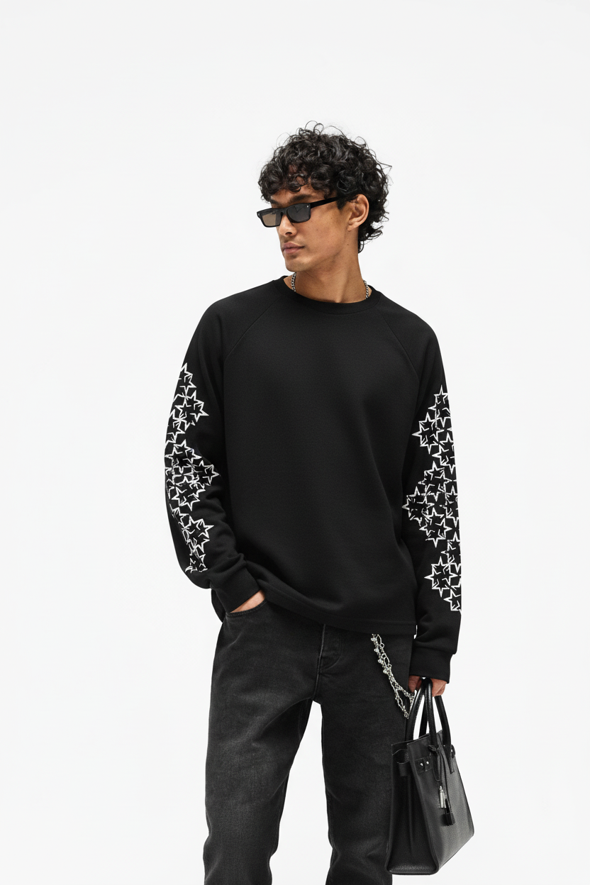 DISTRESSED STAR PATTERN LONG-SLEEVE T-SHIRT