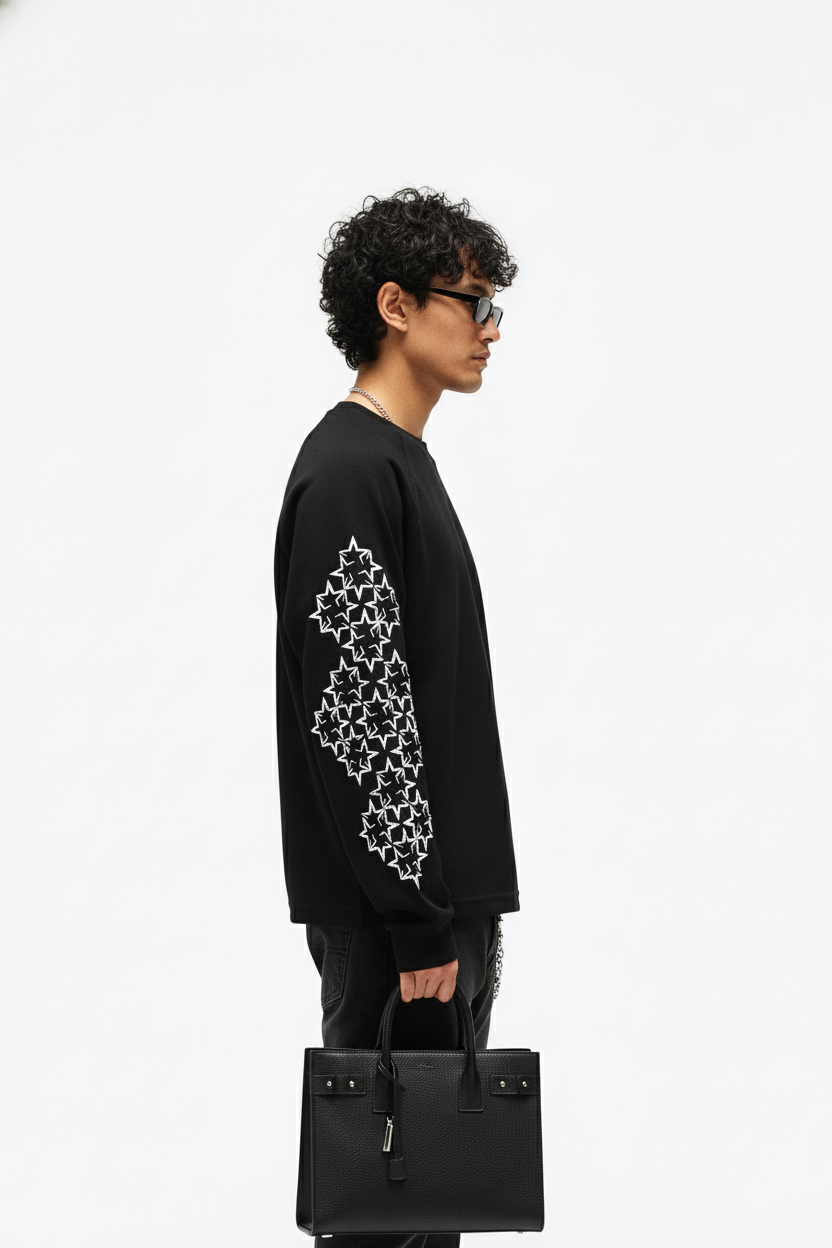 DISTRESSED STAR PATTERN LONG-SLEEVE T-SHIRT