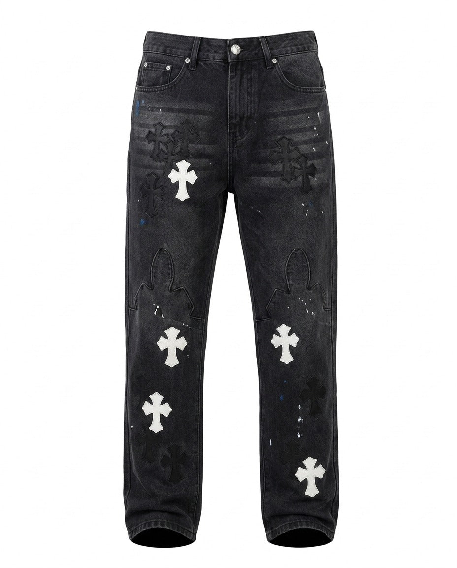 BLACK CROSS PAINT JEANS