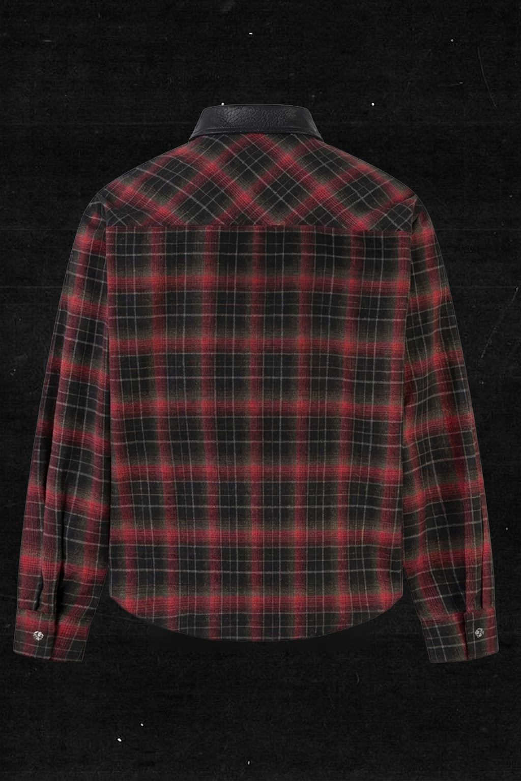 RED CHECK LEATHER COLLAR SHIRT