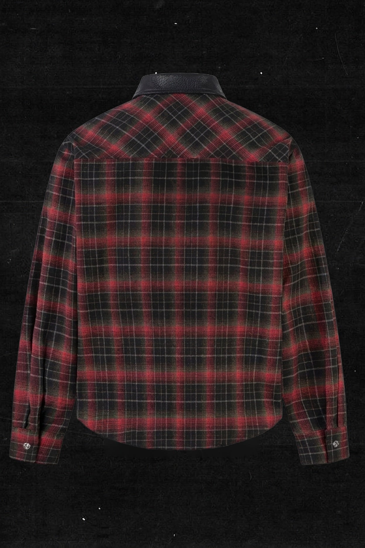 RED CHECK LEATHER COLLAR SHIRT