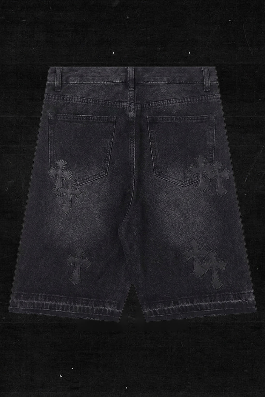 TONAL BLACK CROSS DENIM SHORTS