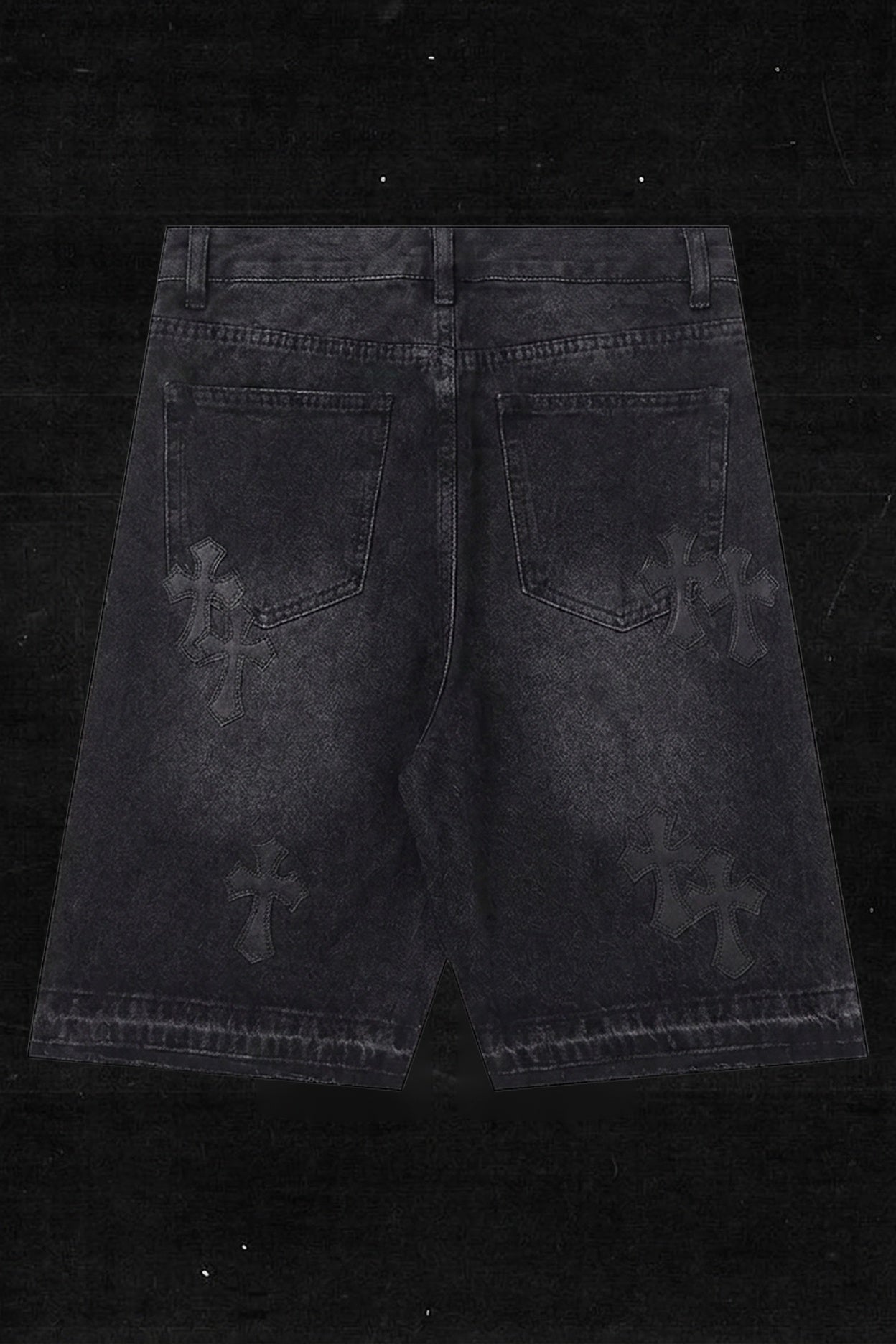 TONAL BLACK CROSS DENIM SHORTS