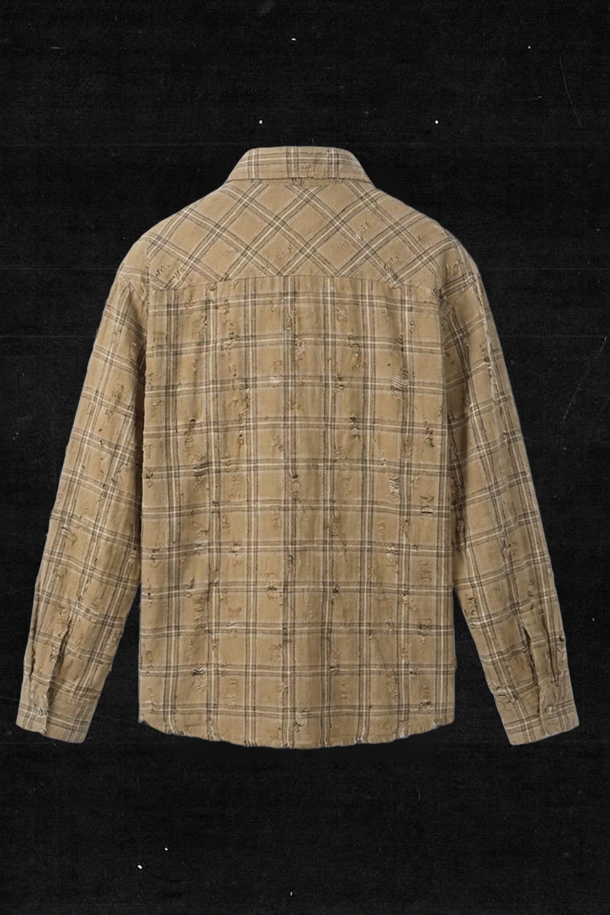 BEIGE CHECK DAMAGED SHIRT