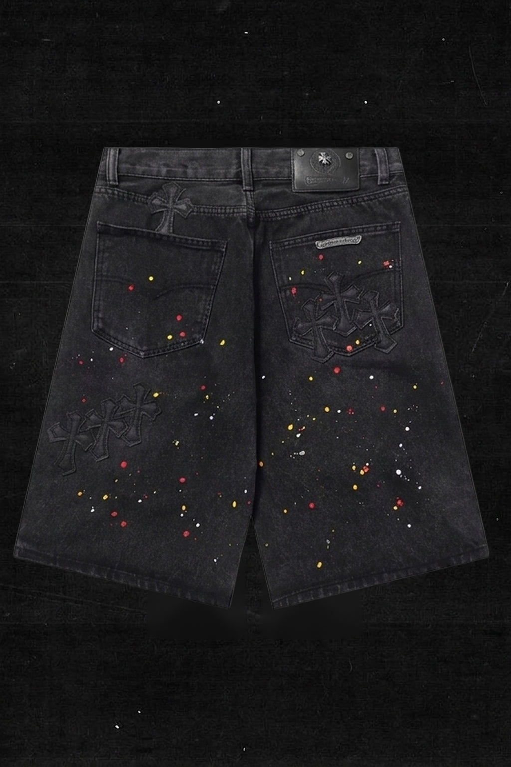 PAINT SPLATTER CROSS DENIM SHORTS