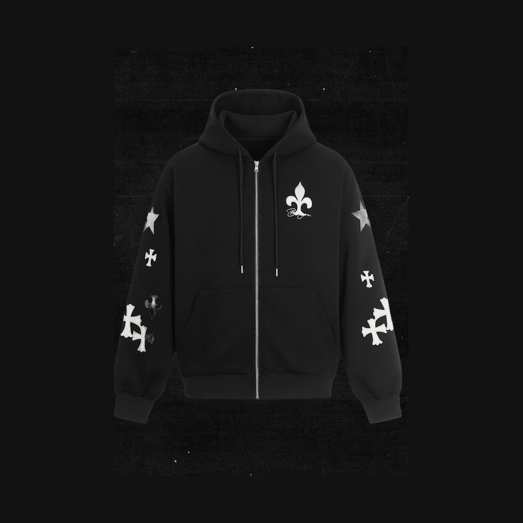 BLACK FLARED LILY ZIP HOODIE
