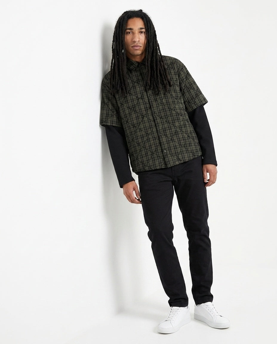 Dark Green Quilted Plaid Shirt