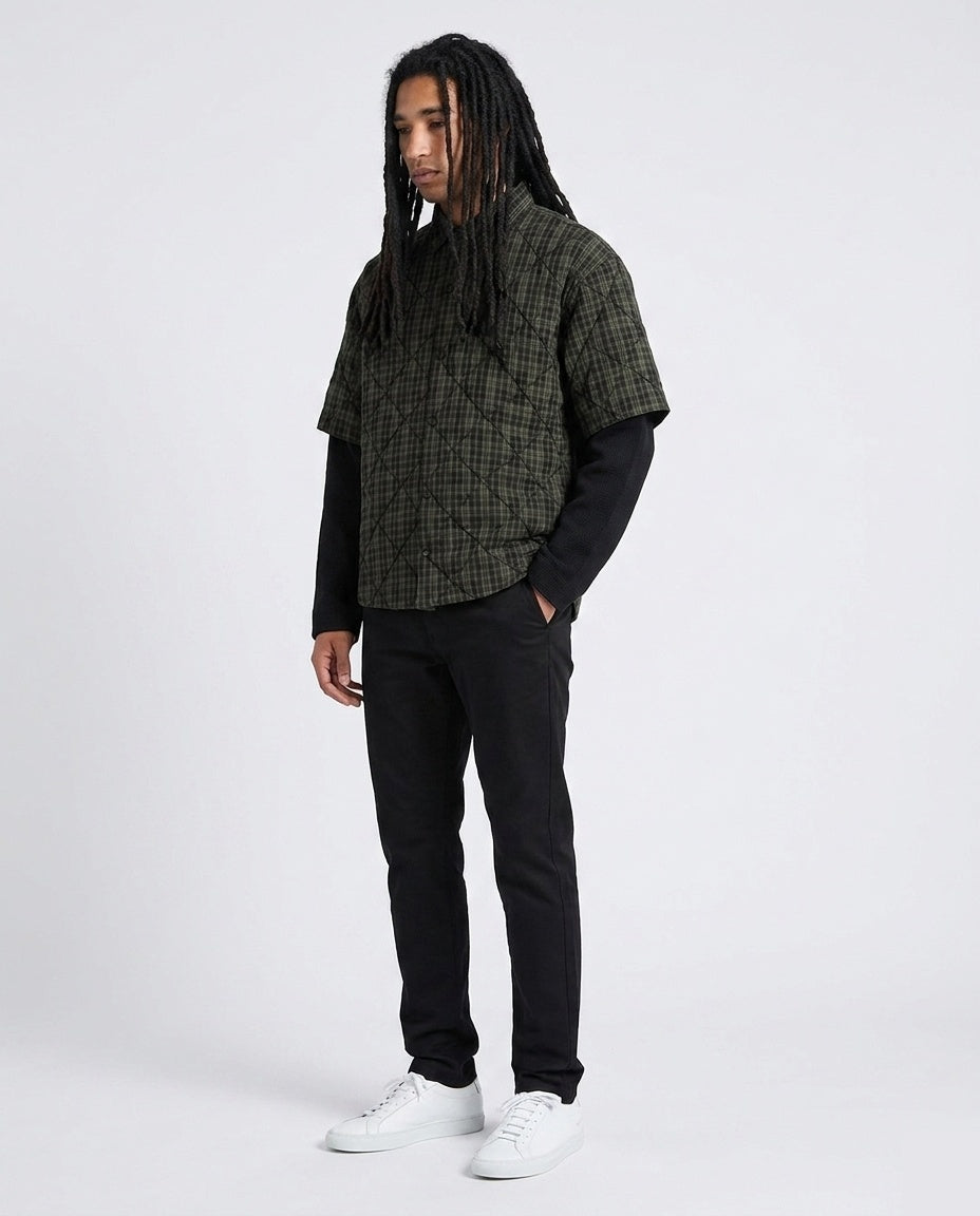 Dark Green Quilted Plaid Shirt