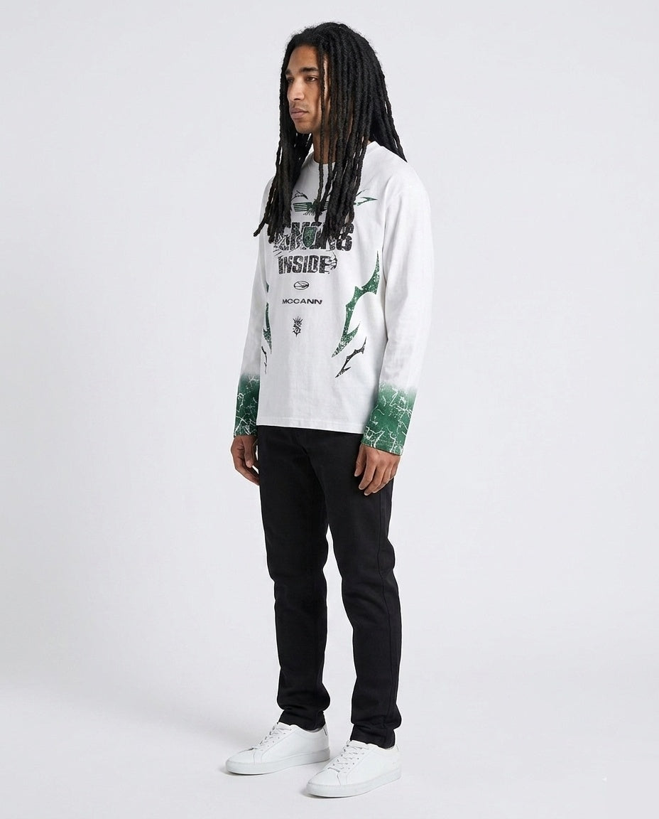 White Green Demons LS Tee