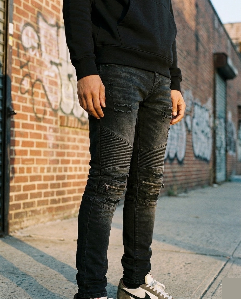 Black Biker Skinny Jeans