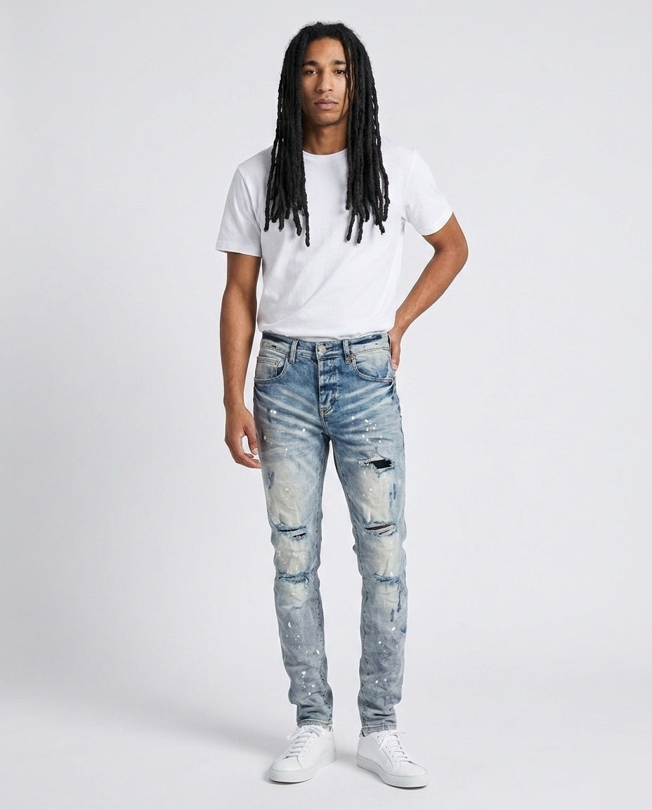 Blue Paint Splatter Slim Jeans