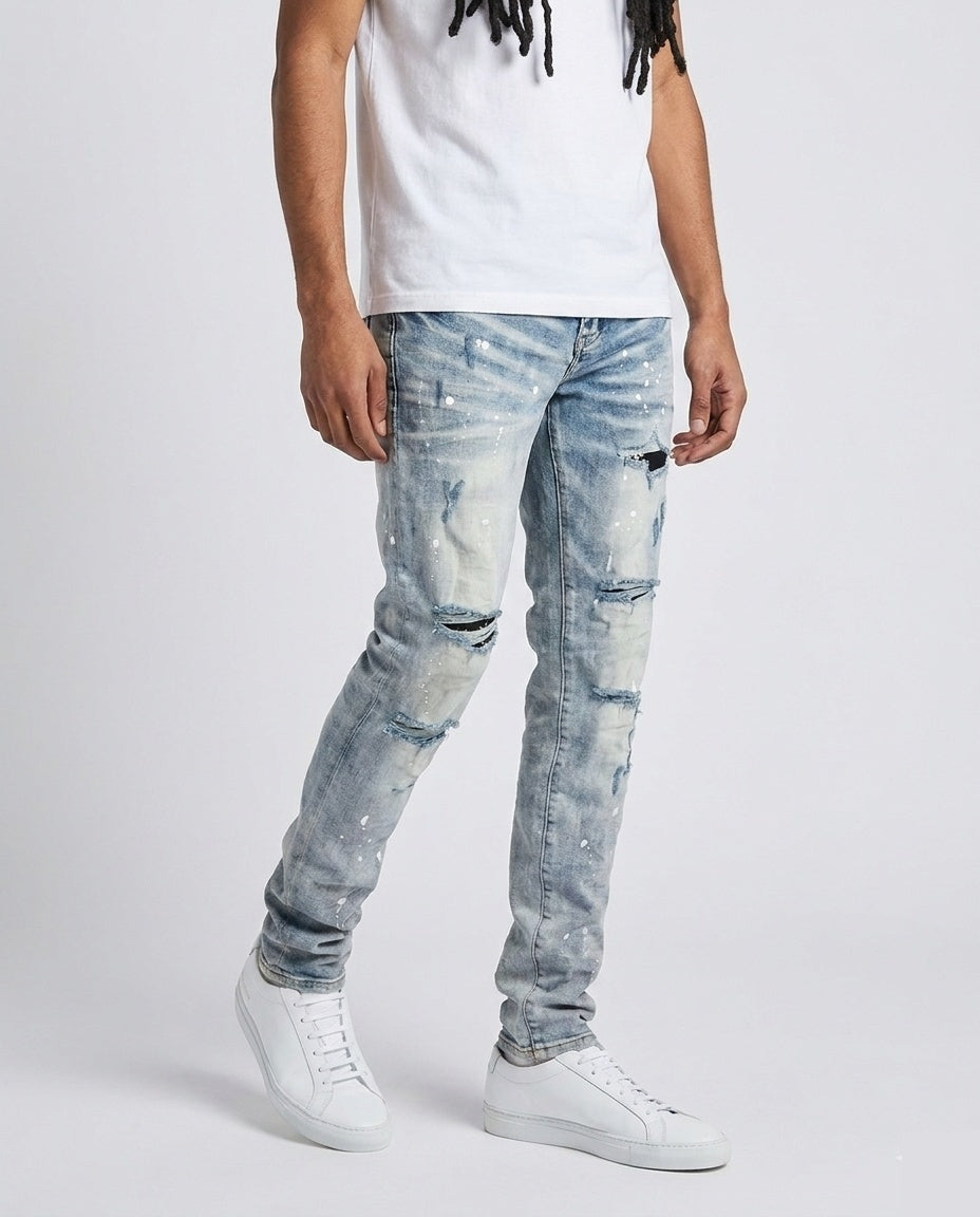 Blue Paint Splatter Slim Jeans