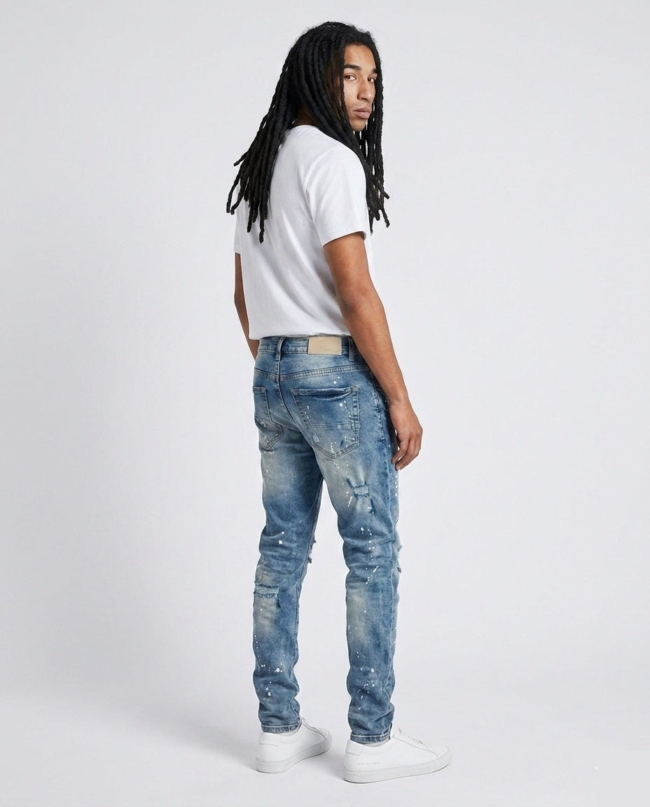Blue Paint Splatter Slim Jeans