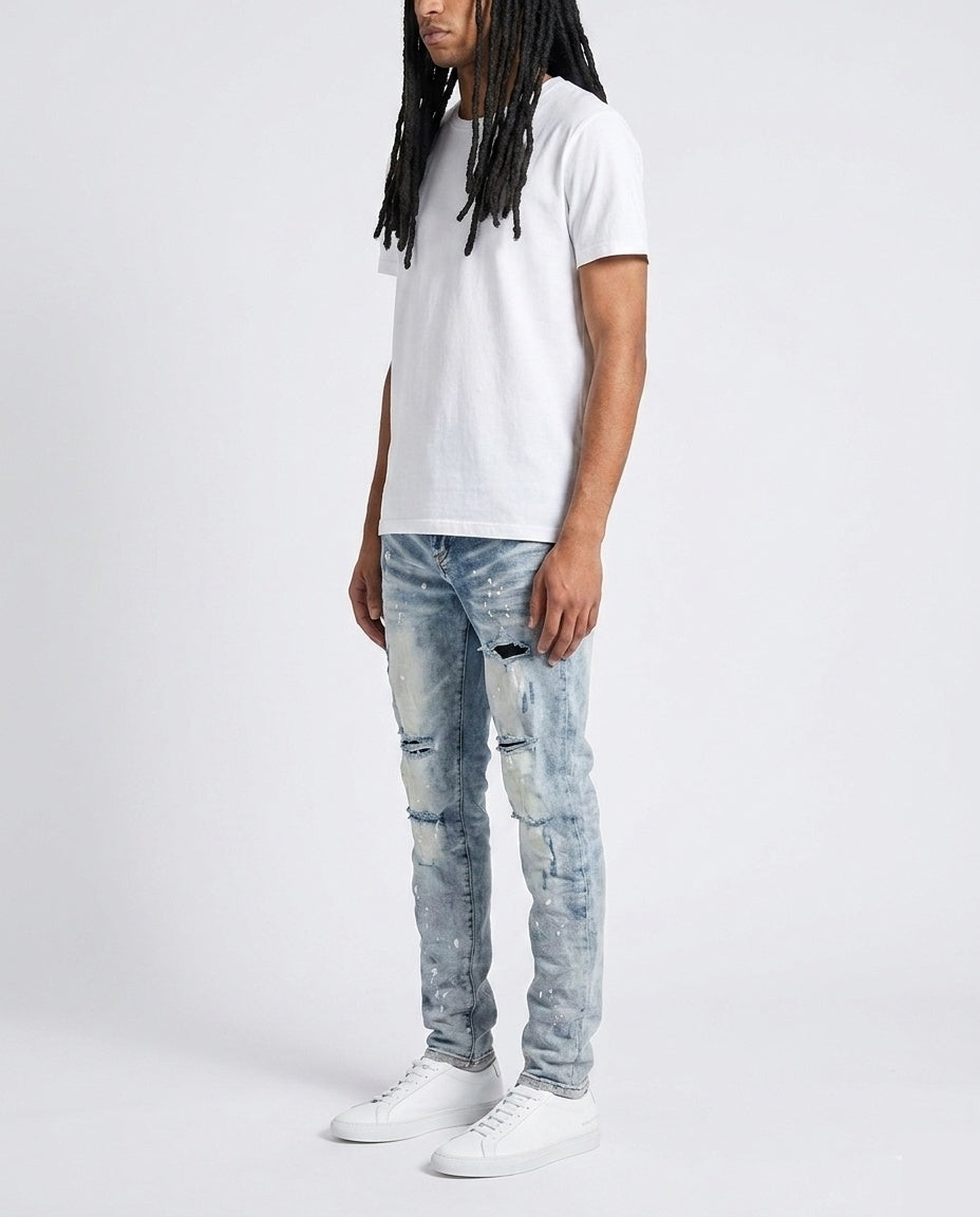 Blue Paint Splatter Slim Jeans