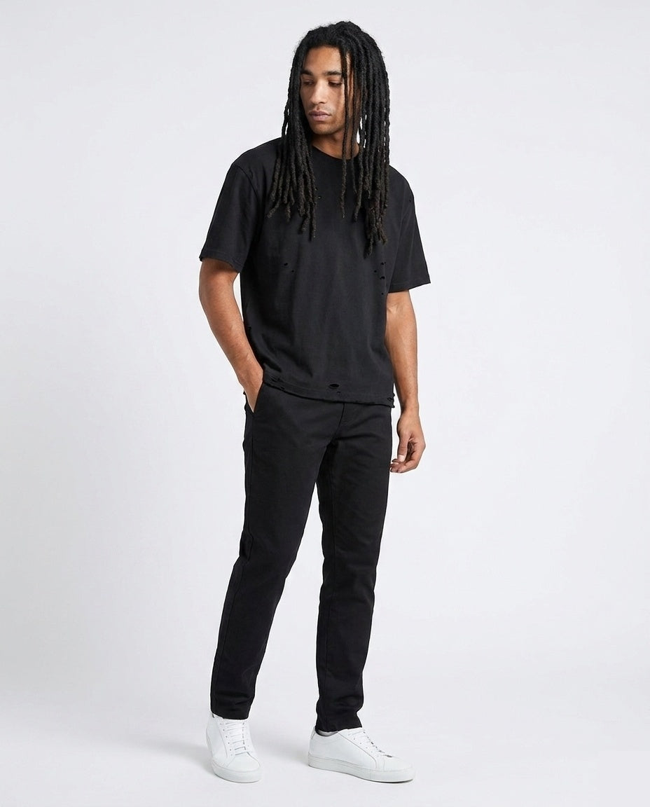 Black Raw Hem Tee