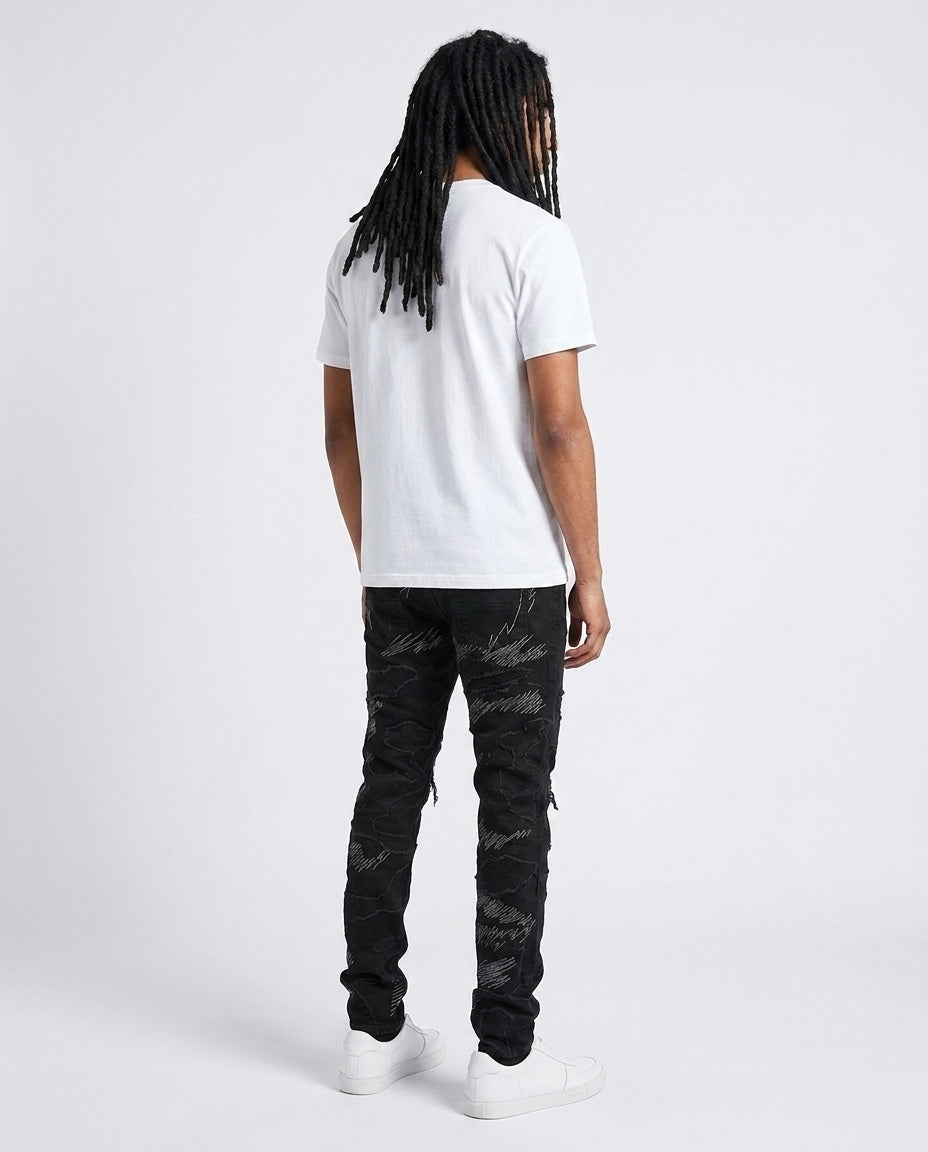 Black Scribble Patch Denim