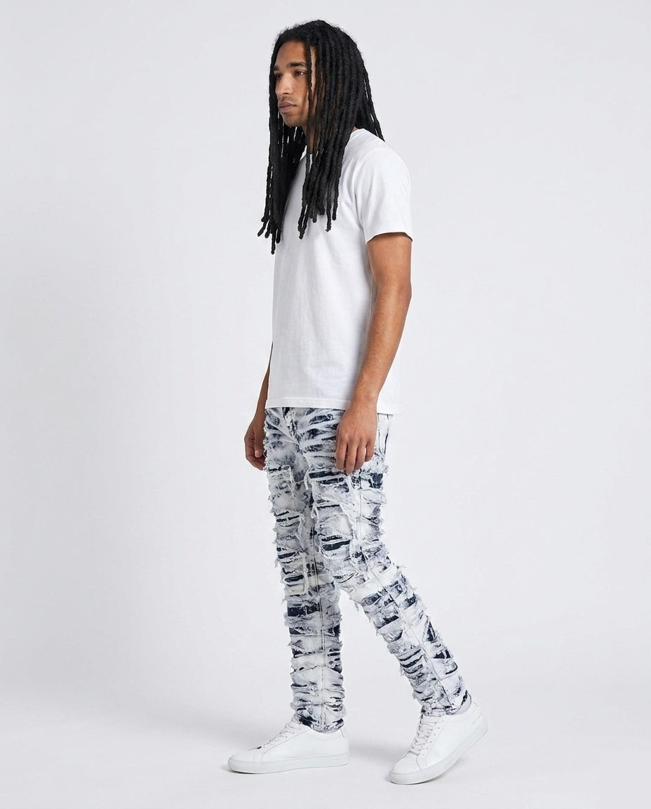 Acid Wash Stacked Jeans