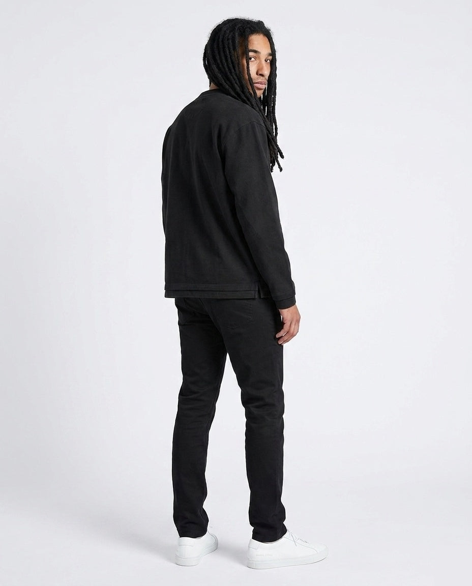 Black Graphic Henley LS