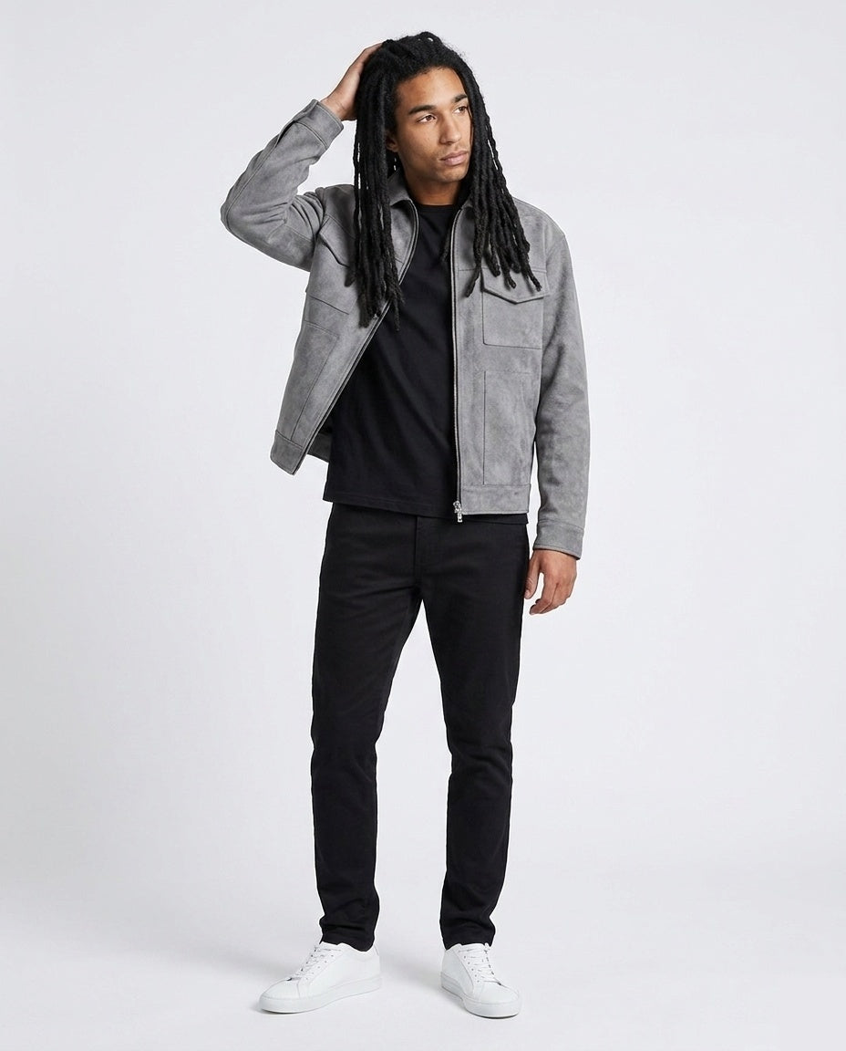 Grey Suede Zip Jacket