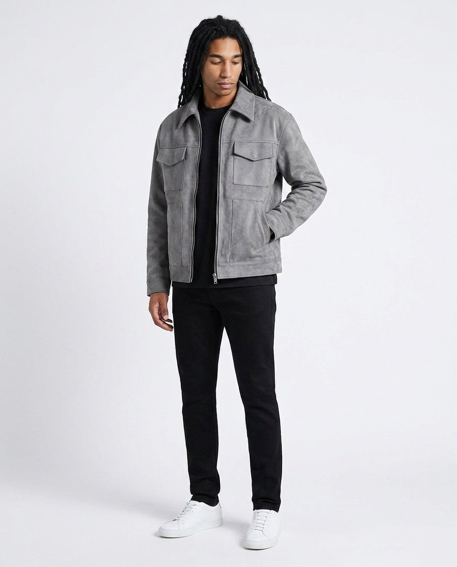 Grey Suede Zip Jacket