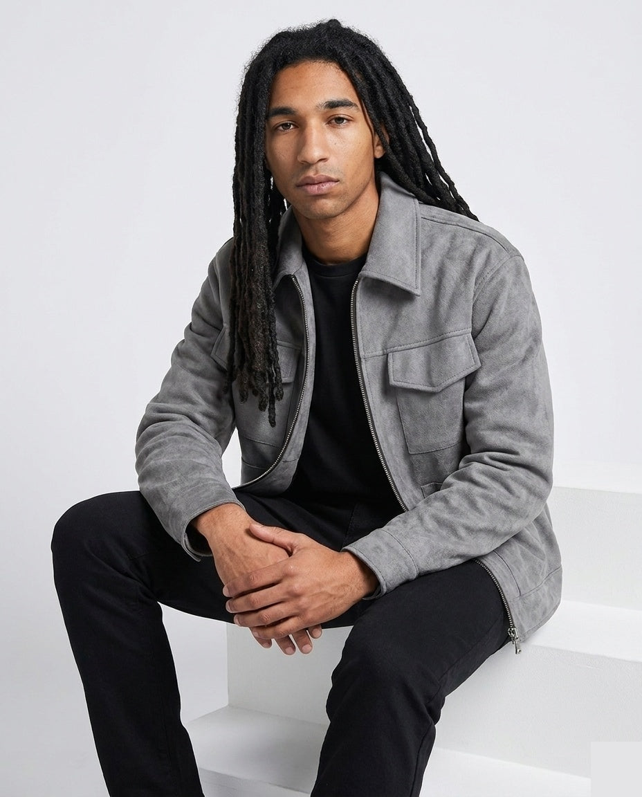 Grey Suede Zip Jacket