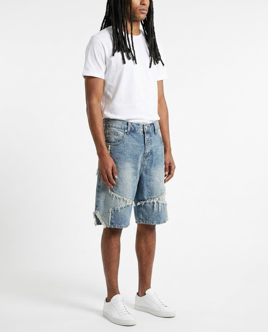 Light Blue Patchwork Shorts
