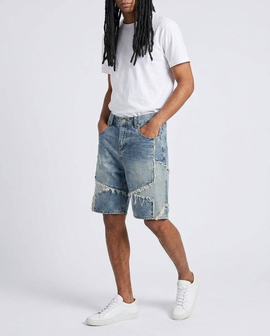 Light Blue Patchwork Shorts