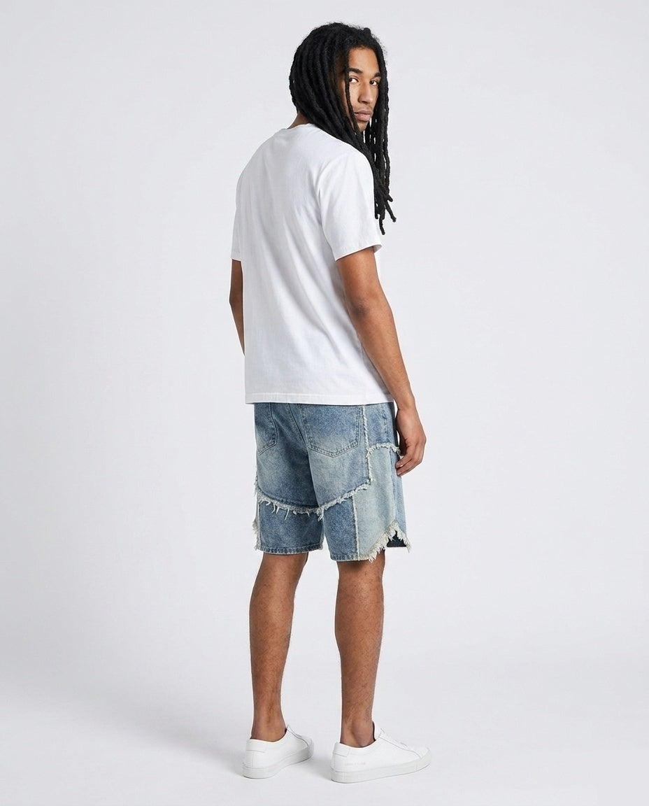 Light Blue Patchwork Shorts