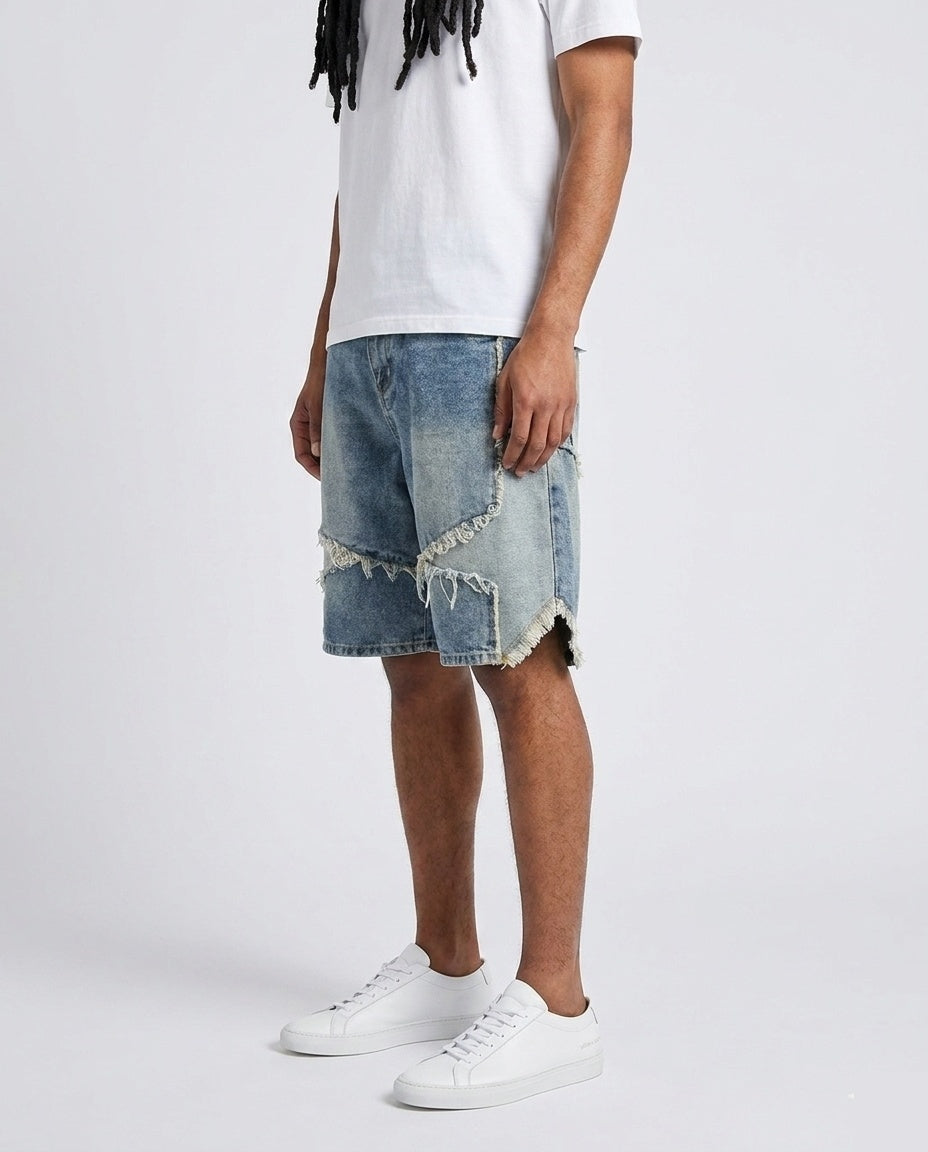 Light Blue Patchwork Shorts