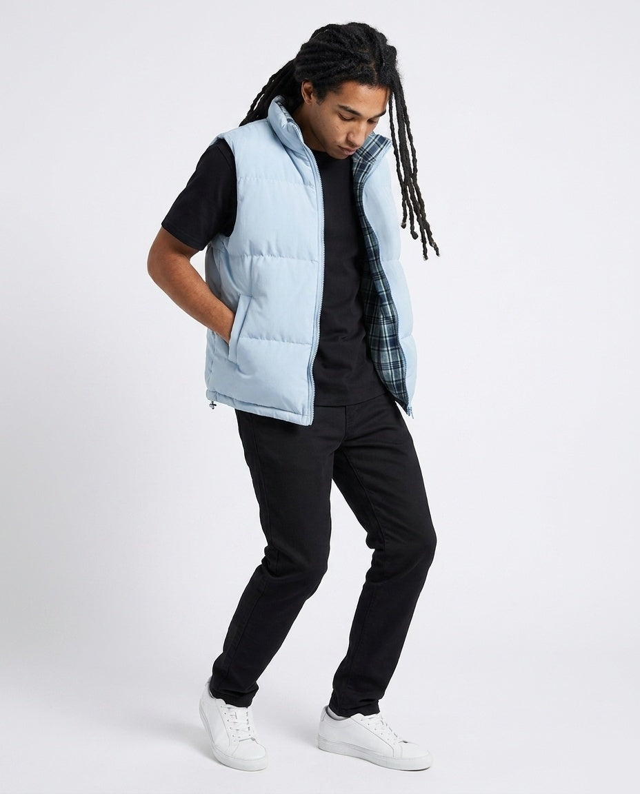 Light Blue Reversible Plaid Vest