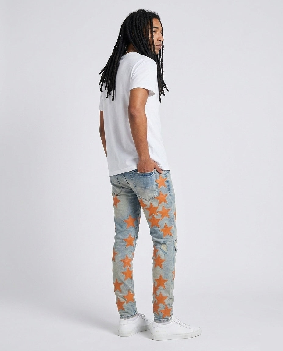 Light Blue Orange Star Jeans