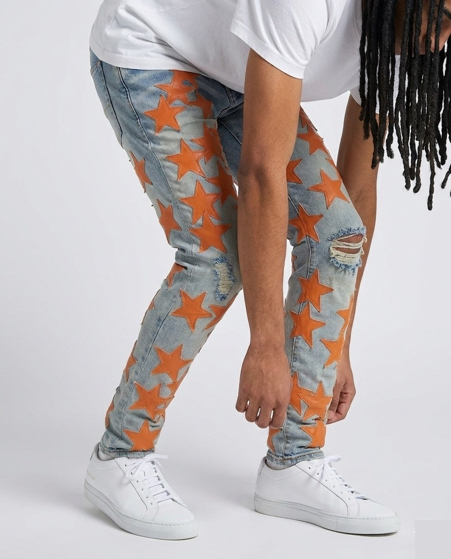 Light Blue Orange Star Jeans