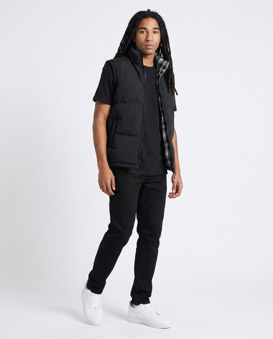Black Reversible Plaid Vest
