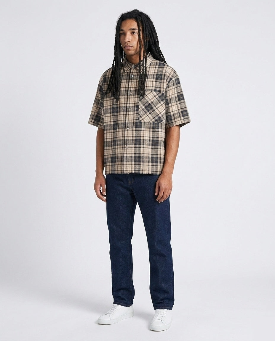 Beige Black Plaid Shirt