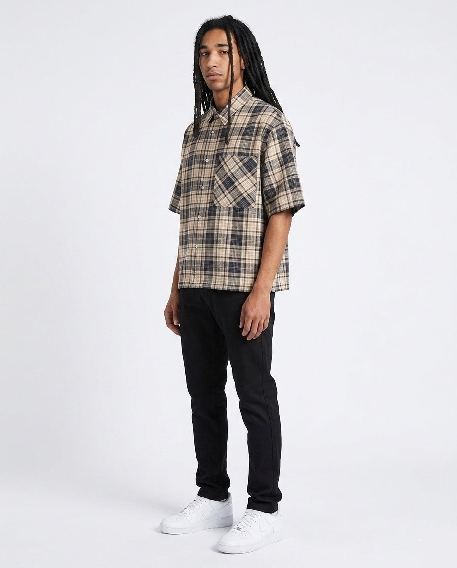 Beige Black Plaid Shirt