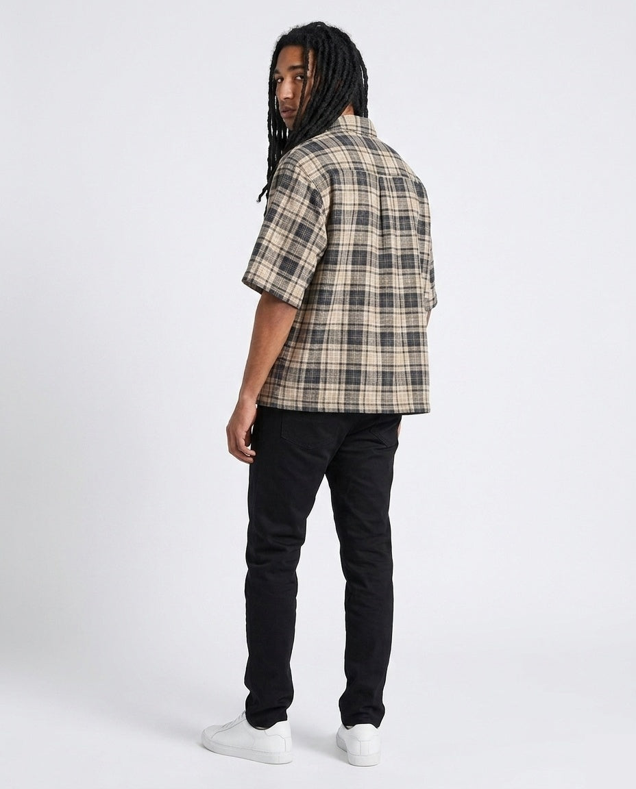 Beige Black Plaid Shirt